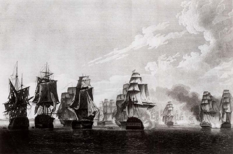 Admiral Warren-s ships pounding the Brest fleet of Genceral Hardy after intercepting it off Lough Swilly, Thomas Pakenham